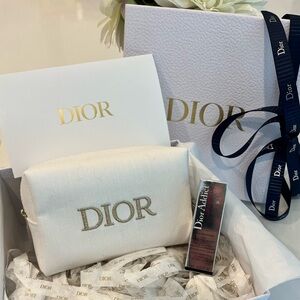 NEW Dior Linen Pouch inclusive of Box, packing and ribbon AND Dior Lip Glow Oil!